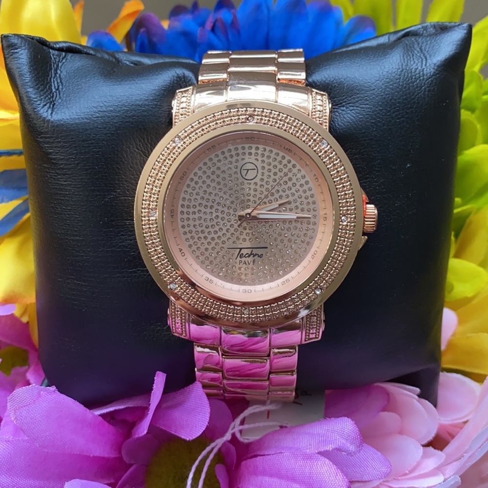 NEW* MEN ROSE GOLD BIG FACE BLING WATCH - Picture 1 of 8